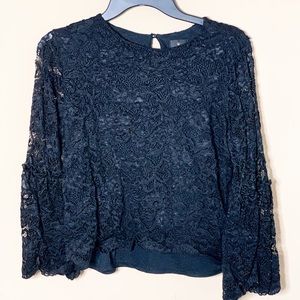 Floral Design Long Sleeve Flared Top